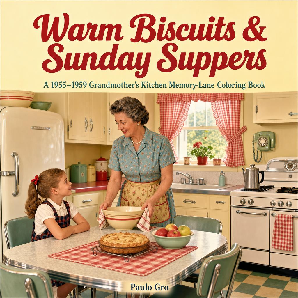 Sample full-color Good Old Days coloring book cover — Warm Biscuits and Sunday Suppers