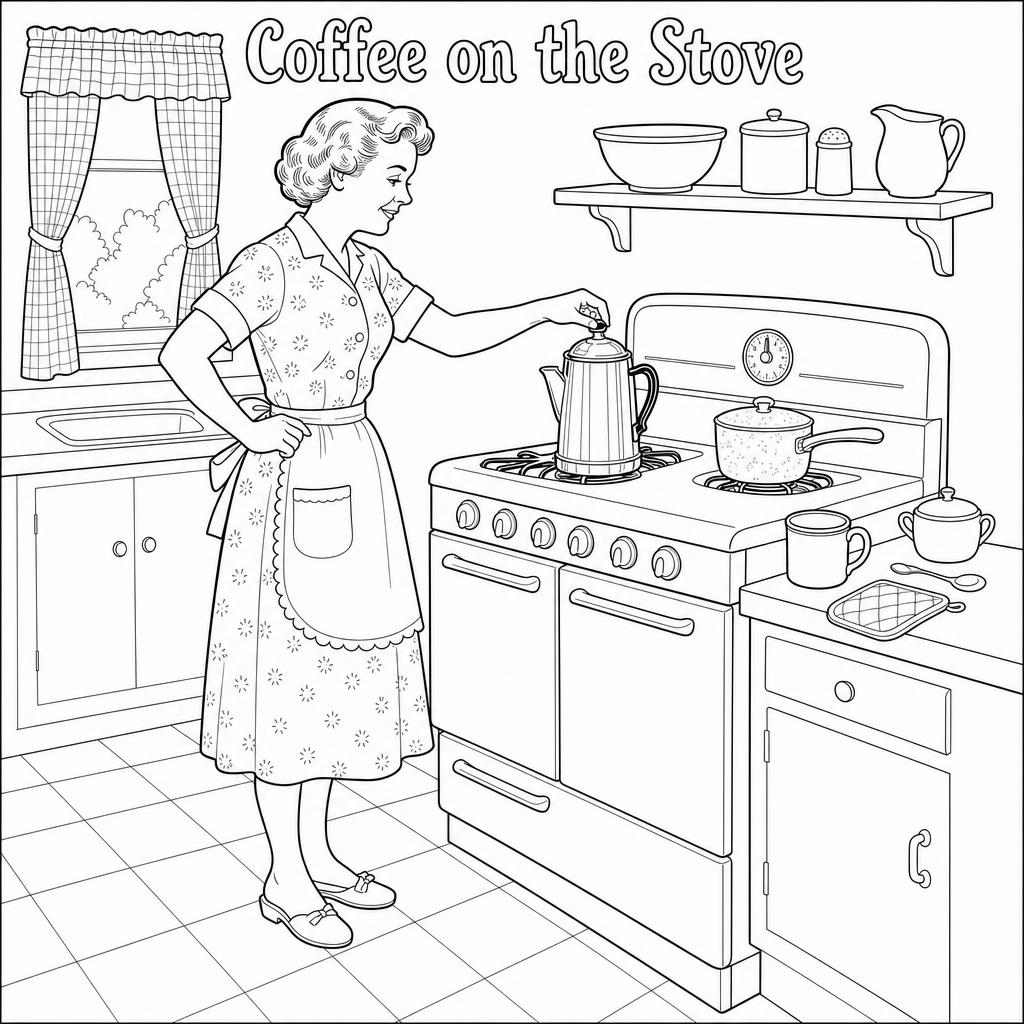 Sample coloring page — Coffee on the Stove