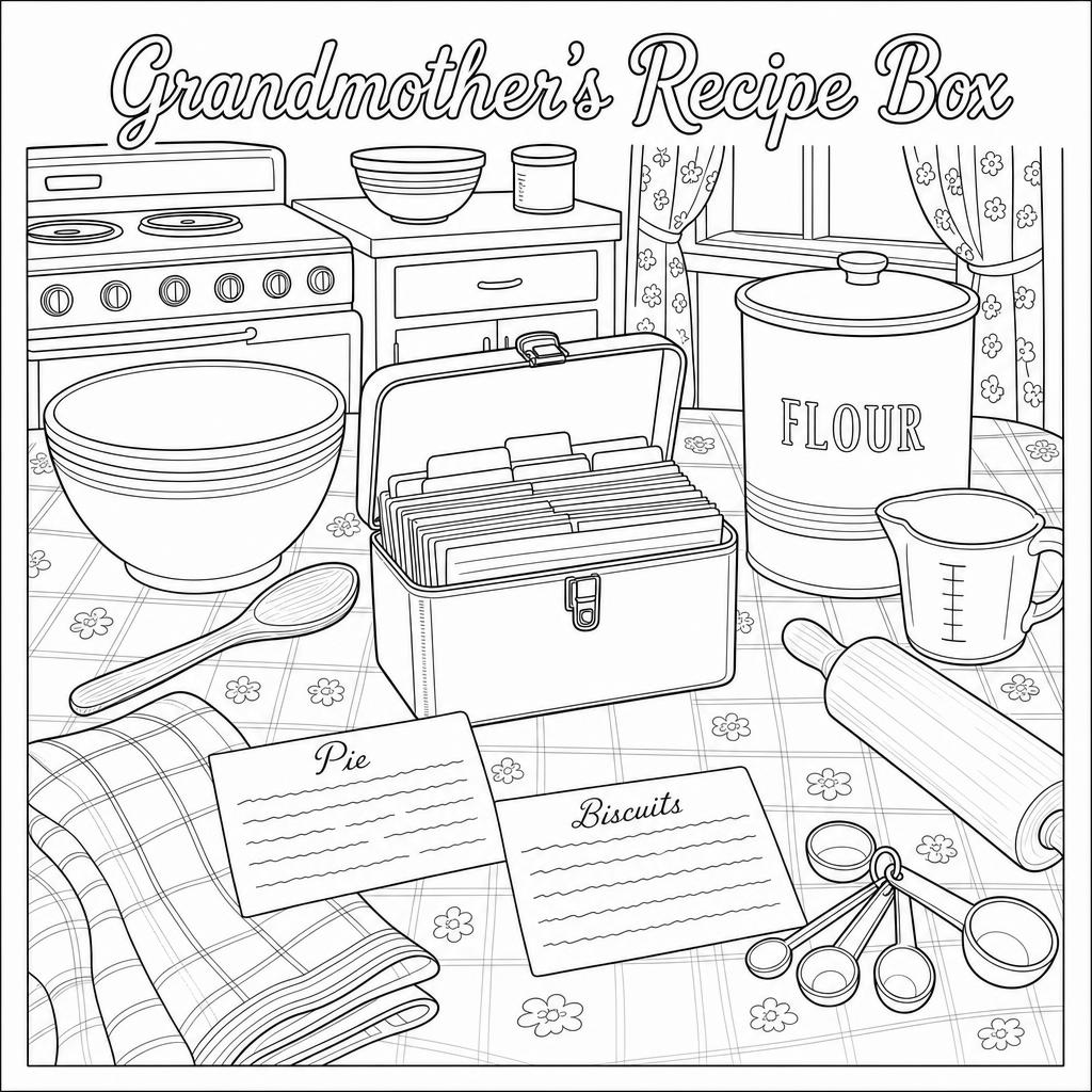 Sample coloring page — Grandmother's Recipe Box