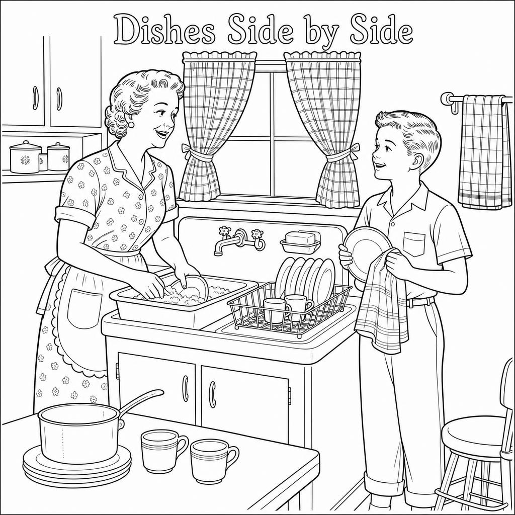 Sample coloring page — Dishes Side by Side
