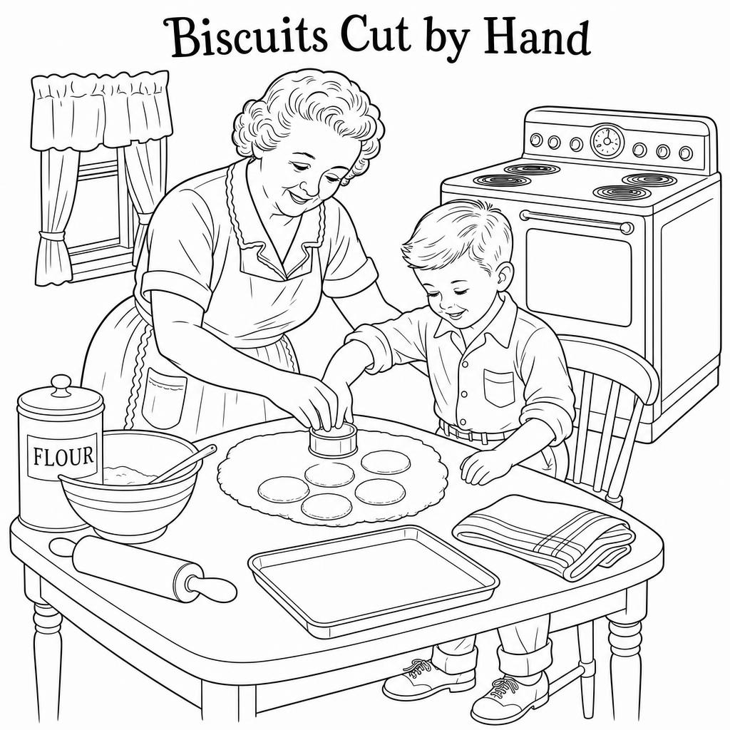 Volume 2 sample coloring page — Biscuits Cut by Hand