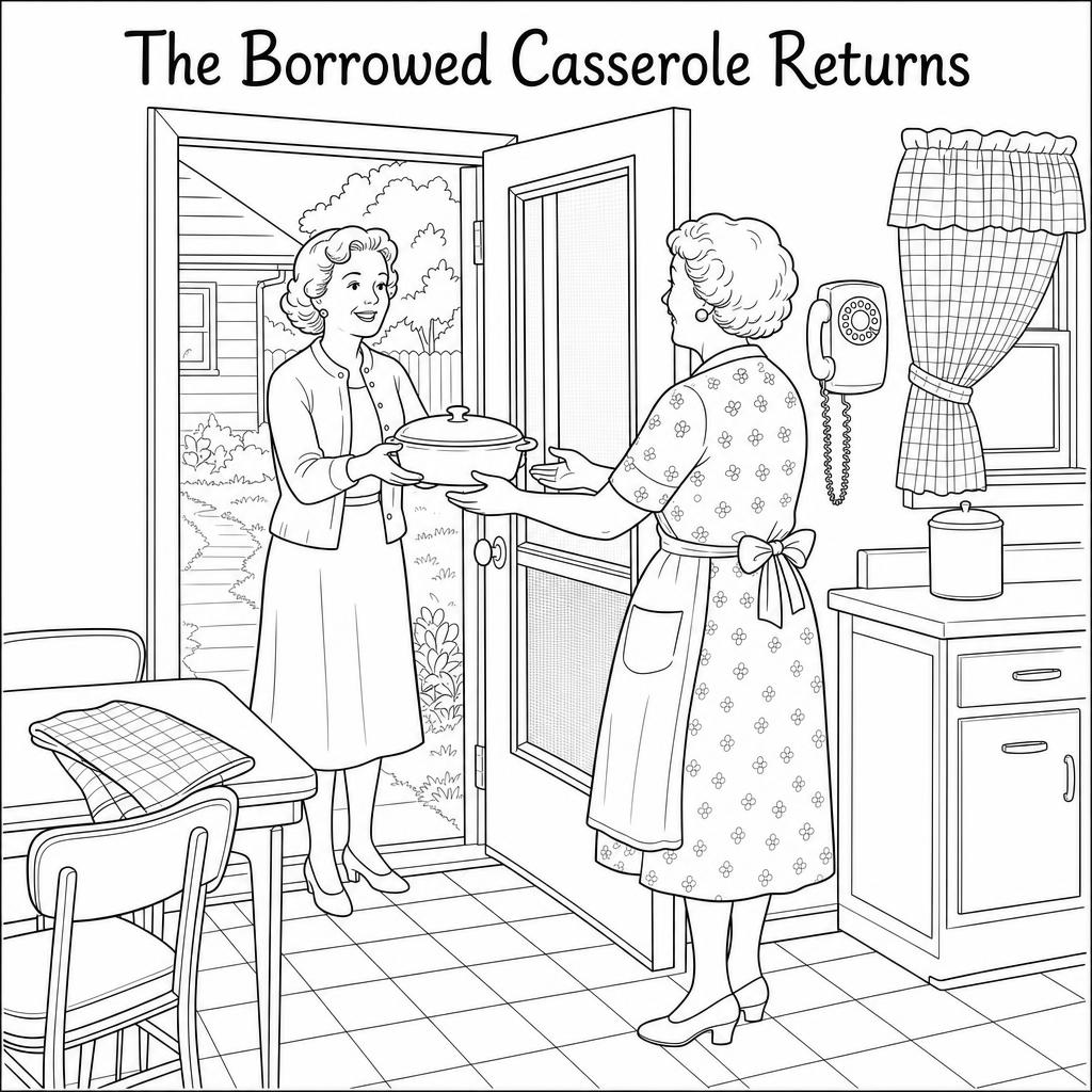 Volume 2 sample coloring page — The Borrowed Casserole Returns