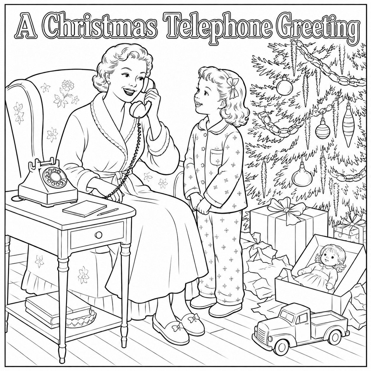 Sample coloring page — A Christmas Telephone Greeting