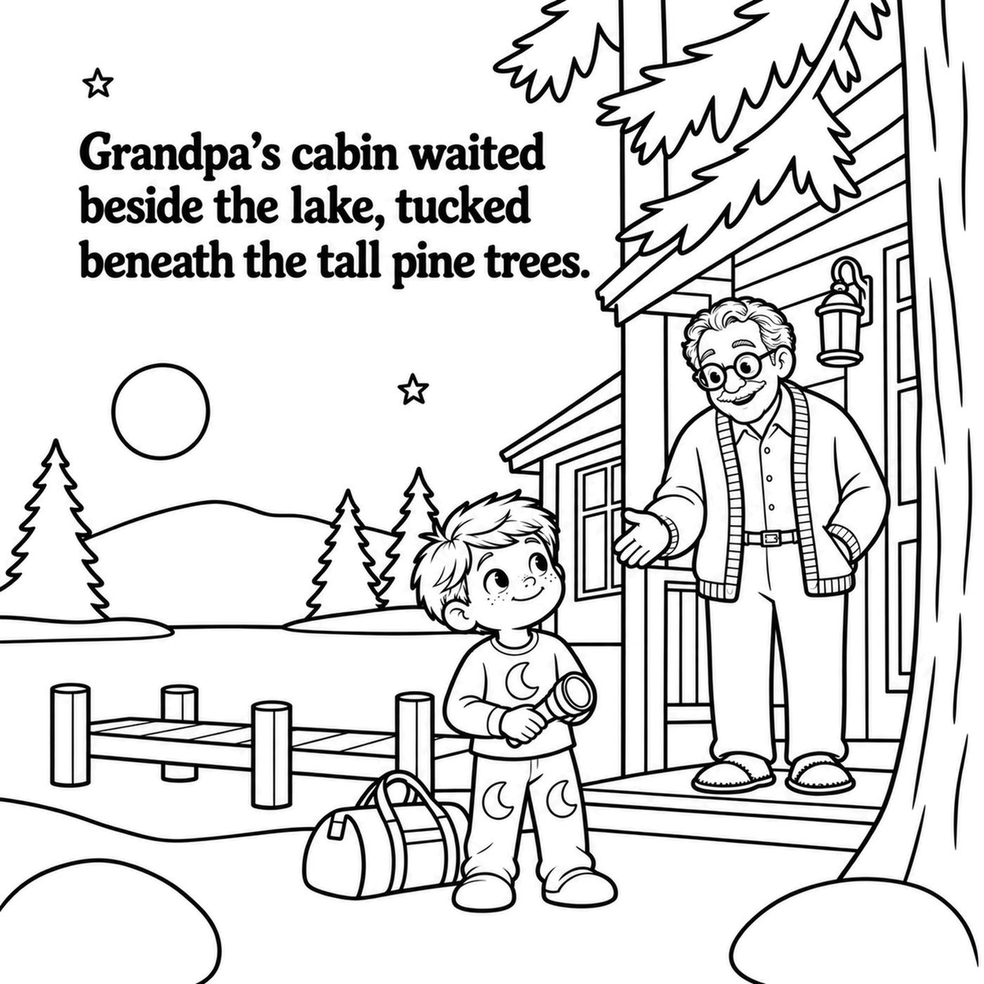 Henry and the Cabin That Sang Goodnight, page 1, coloring edition