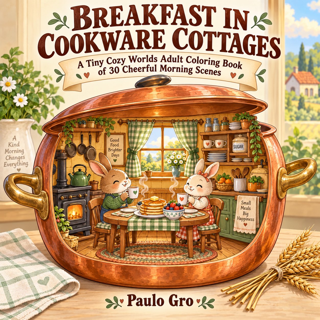 Breakfast in Cookware Cottages — full-color cover from a second prompt