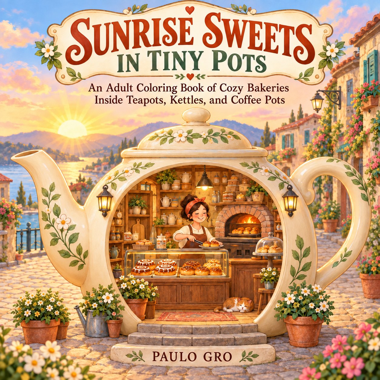 Sunrise Sweets in Tiny Pots — full-color cover rendered by the agent, lettering inside the artwork